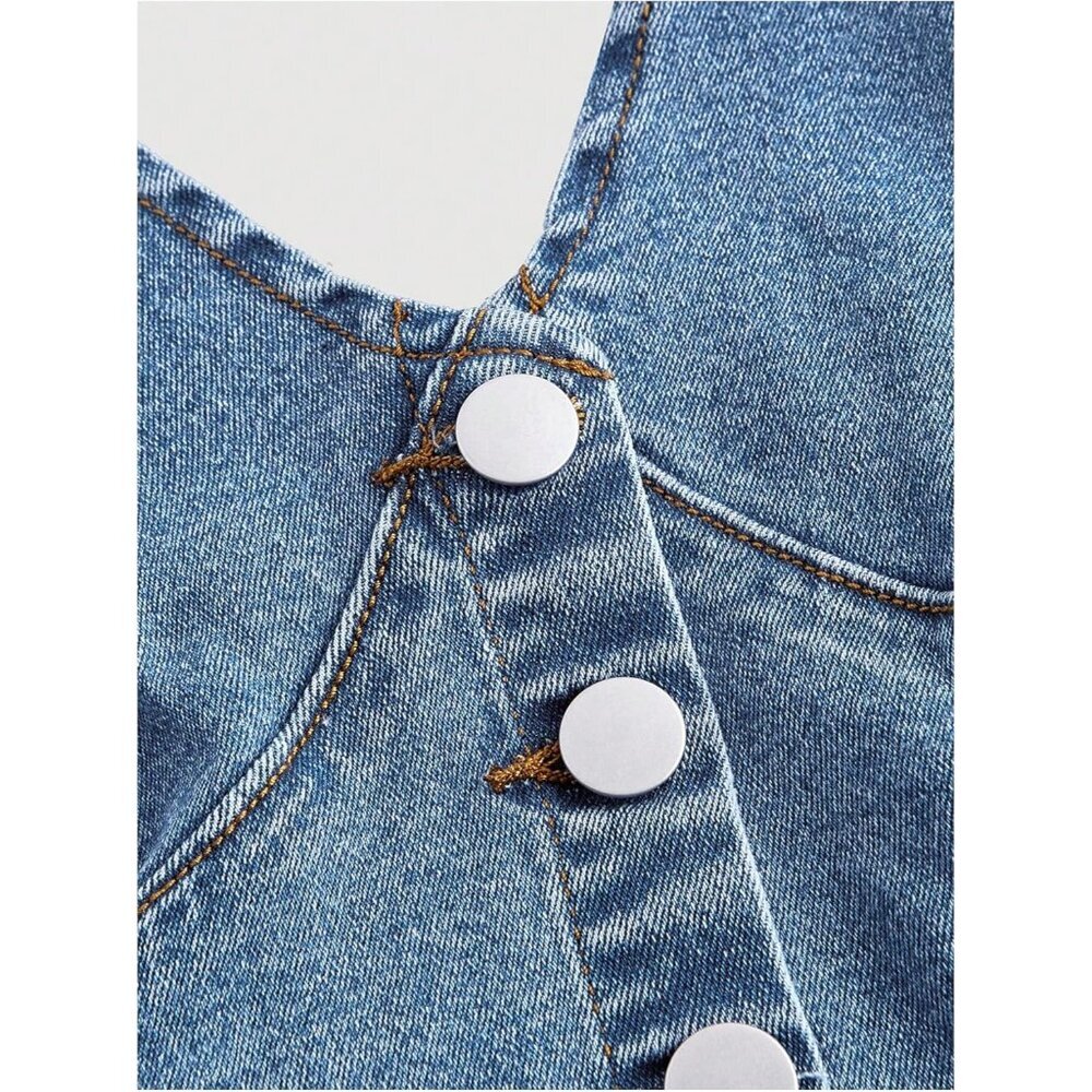 Women's Denim Tank Top Halter Backless Cropped Casual Party Wear - Picture 3 of 4